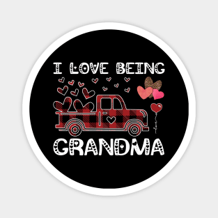 I Love Being Grandma Red Plaid Truck Hearts Valentine's Day Magnet